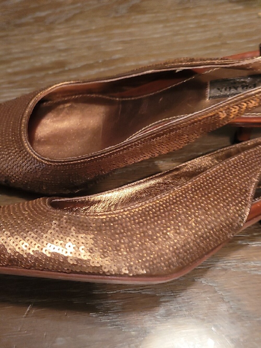 Prada Metallic Bronze Pointed Kitten Heel Slingback Heels - Picture 10 of 10